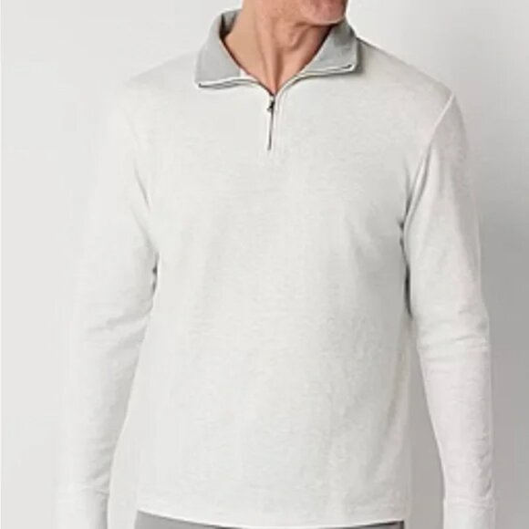 St. John’s Bay Men's heather grey Quarter-Zip Pullover - Picture 1 of 5